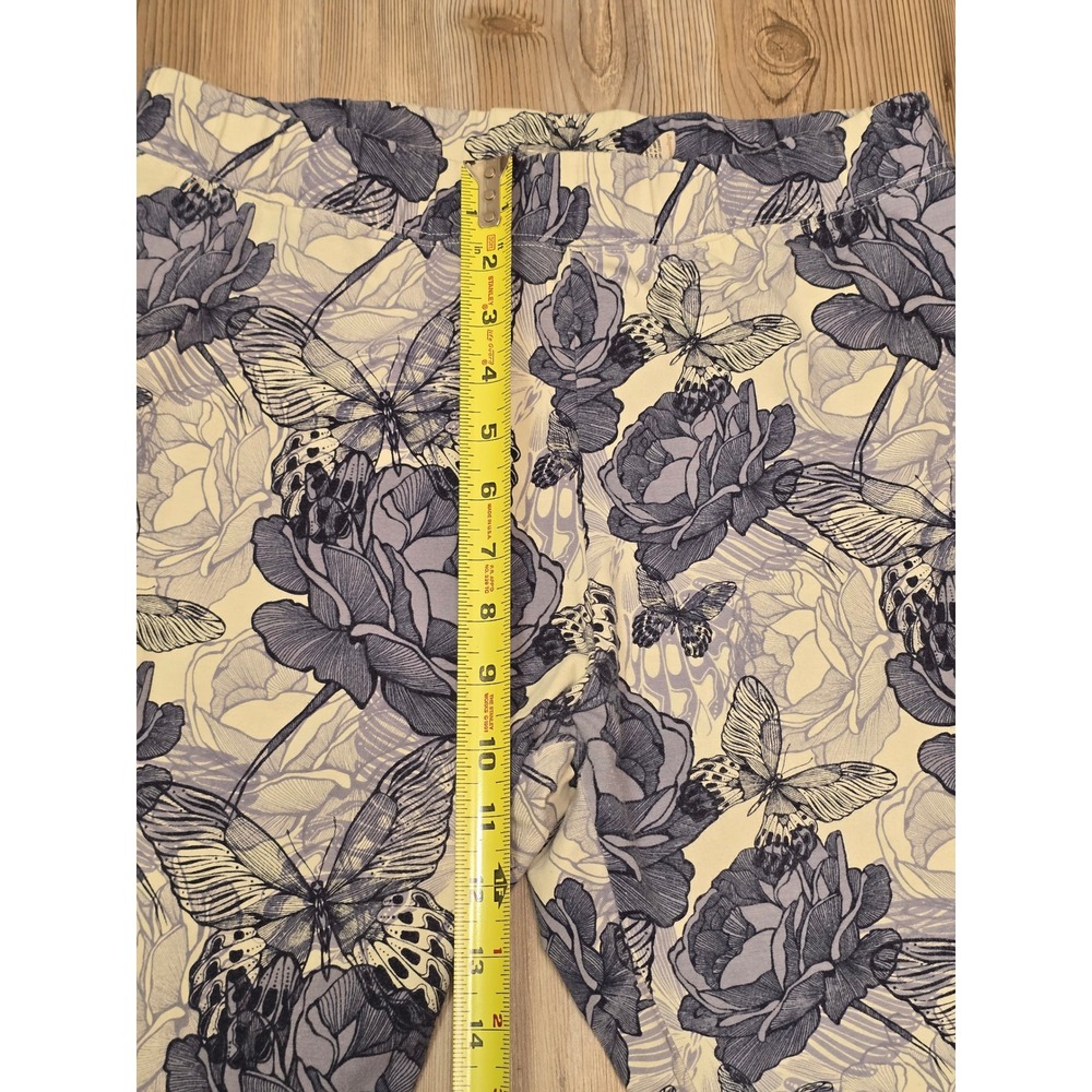 Soft Surroundings Butterfly Floral Leggings Cream Blue Cotton Blend Size M - Picture 3 of 7